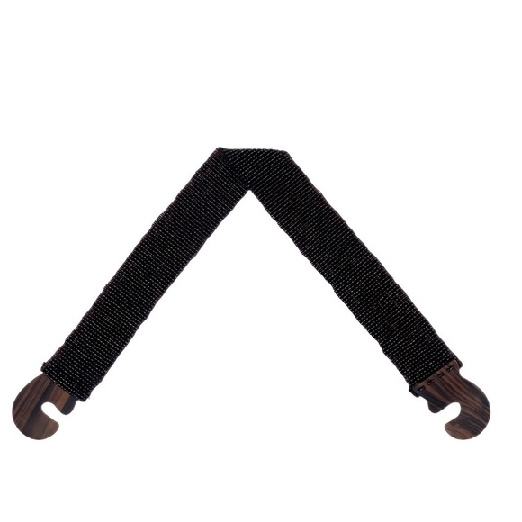 Boho Belt Wide Woven Bead Elastic Will Stretch w/ Interlocking Wooden Buckle 33” - Picture 3 of 6